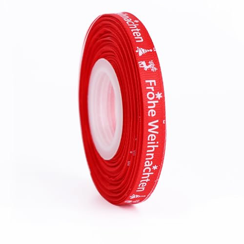JunGG 22m Schleifenband Satinband Geschenkband Weihnachtsband mit Frohe Weihnachten (Rot Weiß 1cm)