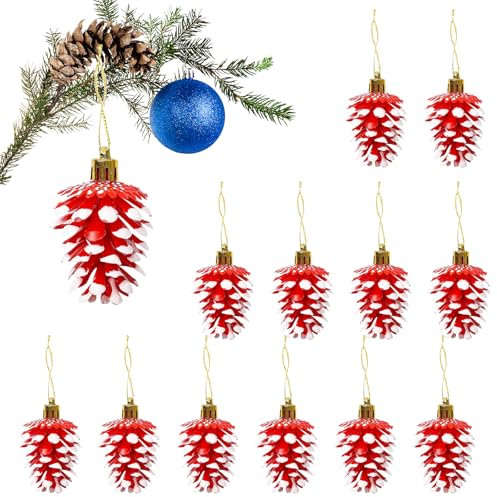 HERZONE 12pcs Weihnachtsbaumanhänger Tannenzapfen Anhänger Pinienzapfen anhänger,Zapfen Deko zum Anhängen (rot(zapfen))