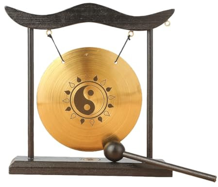 Pylorixz Mini Bureau Gong Table Carillon à Vent Instrument de Percussion Cymbales Gongs avec Maillet pour la Décoration Intérieure Cadeau de Pendaison de Crémaillère-D Installation Facile