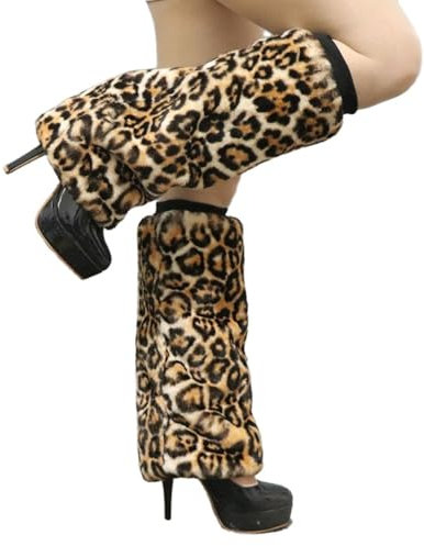 Wambere Plüsch Beinwärmer Damen Beinstulpen Herbst und Winter Warme Weiche Flauschige Beinlinge Stiefelärmel Stiefelüberzieher Socken Abdeckung Thermo Beinwärmersocken Sockenüberzüge,Leopard,15CM