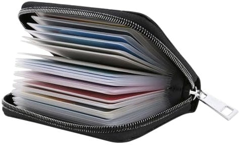 LUFFLOK Porta Carte di Credito Uomo e Donna, Portafoglio Uomo Slim in Finta Pelle PU, Porta Tessere Nero Unisex con Tasche in Plastica, Contiene fino a 20 Carte di Credito, ID, Banca e Business (Nero)