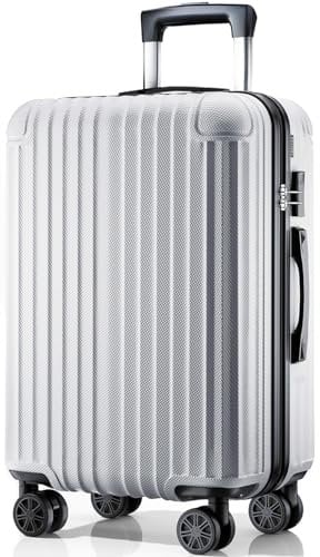 ABISTAB Koffer Trolley groß 76x51x30cm, Hartschalen Reisekoffer mit 4 Rollen & Zahlenschloss, leicht Handgepäck Koffer, Silber