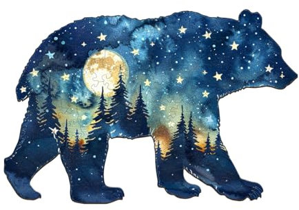 Holzpuzzle für Erwachsene, 200 Teile Holzpuzzle Tiere für Erwachsene Kinder, Einzigartiges Tierform Puzzle, Astral-Bär Unregelmäßige und einzigartige Rätsel(L-36.5 * 24.2cm)
