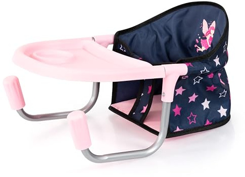 Bayer Design Doll Table Seat for 18 in Dolls - Navy, Hot Pink, Stars, Foldable Dining Chair with Tray