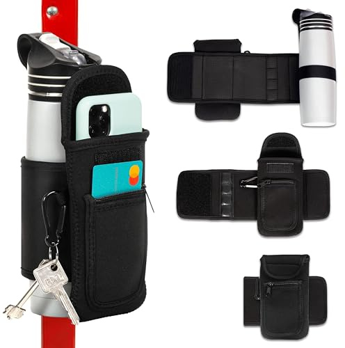 Magnetic Gym Water Bottle Bag with 2 Pockets, Neoprene Water Bottle Holder, Gym Essentials Accessories