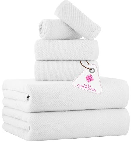Casa Copenhagen Popcorn Textured 6-teiliges Handtuch Set - Weiß, 550 g/m², 2 Bade, 2 Hand, 2 Waschlappen Handtüchern Baumwolle Rau und zäh Einsatz Geschenkset für Badezimmer