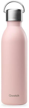 Qwetch - Bouteille Isotherme Active Pastel Rose 1L - Gourde avec Anse Inox Recyclé - 24h Froid et 12h Chaud - Etanche, Sans BPA & Compacte