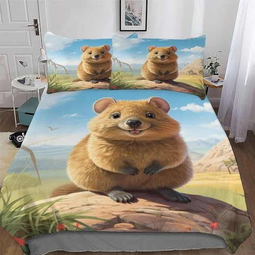 GGJJTT Quokka Bettwäsche - Bettbezüge Aus Atmungsaktivem Mikrofaser, Superweiches Bettbezug Set 2 teilig Mit Kissenbezug Single135x200cm