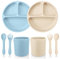 Vajilla Bebe,Juego de 8 Piezas Platos Bebe con Ventosa,Silicona Vajilla Infantiles,Juegos de Cubiertos Bebe,2 Platos para Bebé,2 Cucharas,2 Tenedores,2 Tazas,Plato de Silicón Antideslizante Sin BPA