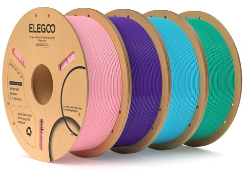 ELEGOO PLA Filament 1.75mm Rosa Lila Himmelblau Seegrün 4KG | Maßgenauigkeit +/- 0,02mm, 1kg Pappspule (2.2lbs), Sauber Gewickelte, Vakuumverpackung für Meisten FDM 3D Drucker