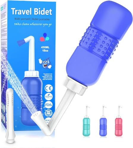 Douche Intime Périnée – Bidet Portable Post Partum avec Deux Buses, Douchette Perinee avec Sac de Rangement pour Voyage et Usage Quotidien（Bleu）