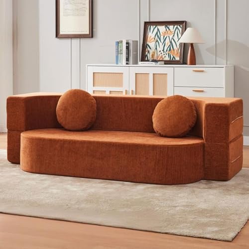 Faltbare Kompressionsofa CAMA, modulare Couch, gewebter Stoff, Schnittouchs für Wohnzimmer, kleine Sofas für kleine Räume, Love Seat Sleeper Bett - Kompressionsofa in Kasten orange 180cm/70.8in