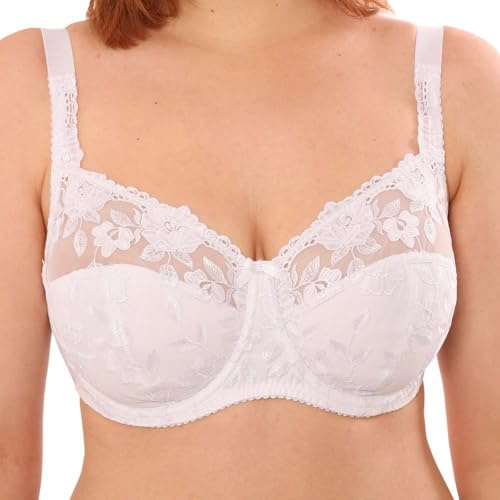 Liv Lingerie GEMM Underwired Bra White Full Cup Coverage Regular & Plus Size Firm Hold Pretty & Elegant for Ladies Women with Intricate Embroidery & Delicate Lace Trim