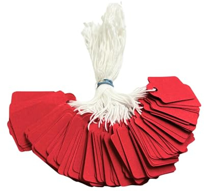 Pack of 100 Medium Red Strung Tags Price Tickets 25 x 39mm