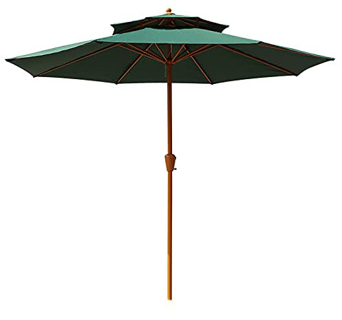 Ombrello Imitazione in Legno Grano Giardino Parasolo con Doppia manovella e Costole, baldacchino in Poliestere Ottagonale per Balcone della Piscina Esterna, Base Non Inclusa (Colore: Gree