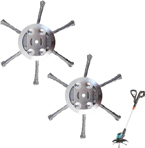 2 Stück Unkrautbürste für Freischneider, Stahldraht Rasentrimmer Kopf 5mm Bohrung, Wildkrautbürste Trimmerkopf Freischneider Zubehör, Drahtbürste Rasentrimmerkopf für Garten Rasenmäher Elektrowerkzeug
