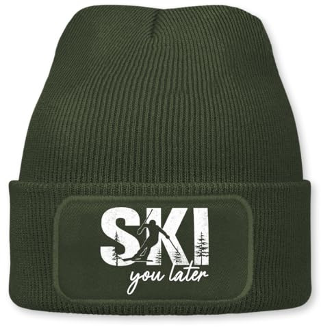 Ski You Later – lustige Wintermütze | Beanie für Damen & Herren, warm, elastisch & Unisex, Strickmütze mit Patch & Druck, perfekt für Après-Ski, Weihnachtsmarkt & Fasching