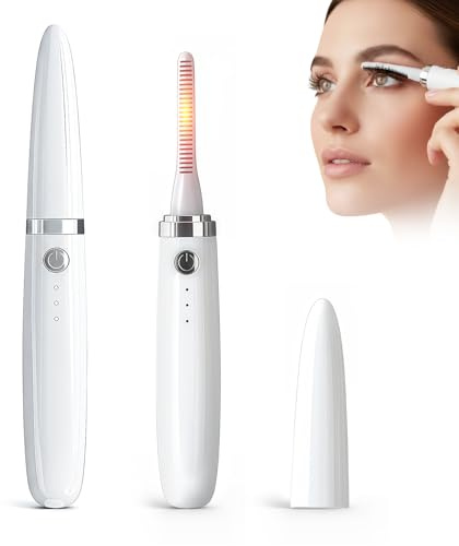 Heated Eyelash Curler, USB Rechargeable Lash Curler, 3 Temperature Settings, Quick Heating for Long-Lasting Natural Curls, Safe Silicone Brush, Portable Eye Lash Curler Gift Choice, White