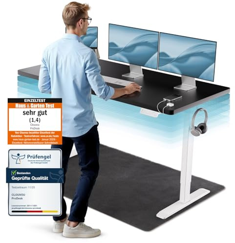 CLOUVOU ProDesk Höhenverstellbarer Schreibtisch elektrisch | 160x80cm | Dual-Motor Schreibtisch höhenverstellbar elektrisch | Elektrischer Schreibtisch mit Memory, 2X USB & Kabelversteck
