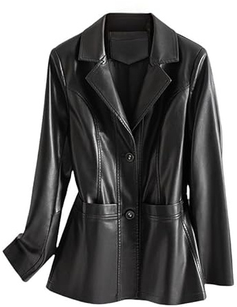 Blazer in Vera Pelle Morbida da Donna Classico con 2 Bottoni Stile Casual Giacca in Vera Pelle di Agnello con Tasche Autunno Primavera Inverno Capospalla alla Moda