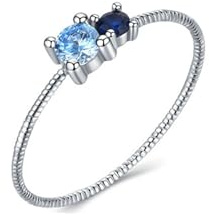 RDSGYZ Damen Ring 585 Weißgold Topas, Verlobungsringe Schmal mit Topas und Saphir Trauringe Eheringe Nickelfrei Gr.50 (15.9)
