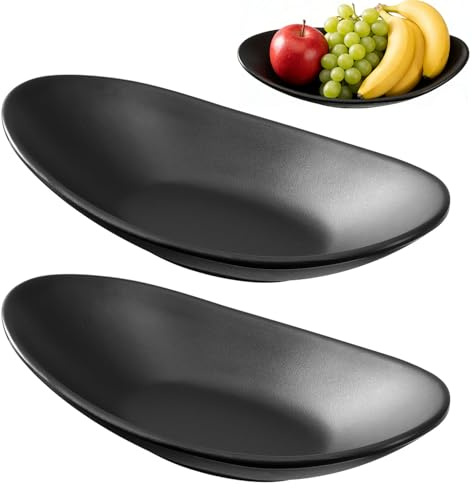 2 Stück Schlüsselschale Schwarze, Schmucktablett Oval Schmuckschale | Deko Flur Bowl, Dekoschal Dessertschale Obstschale Salatschüssel Schale Tablett Schwarz für Schlüssel Schmuck Münzen