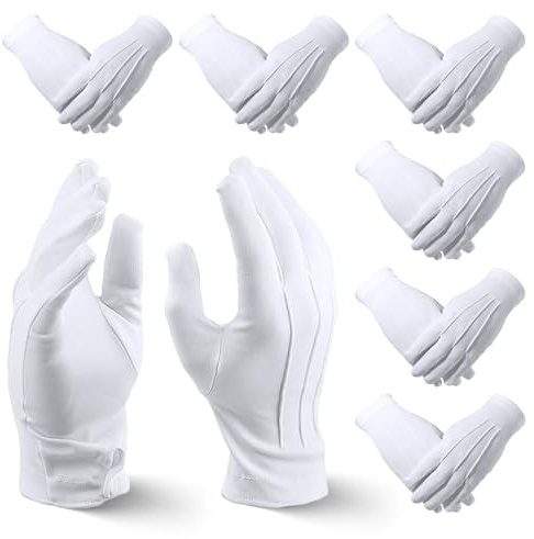 Valyrane 6 Paar Handschuhe aus Nylon, weiß, atmungsaktiv, weich und flexibel, Einheitsgröße, Nylonhandschuhe für Kostümparaden der Ehrengarden, Schmuckuntersuchungen