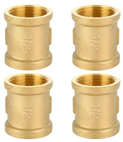 Doppelnippel 1/2 Zoll 4 Stück Messing Muffe G1/2 Zoll Ig/Ig Extra Korrosionsbeständig & Druckfest, Gelbe Messing Verbindungsstück für Rohr Wasserleitung Heizung Sanitär Garten (Doppelmuffe DN15)