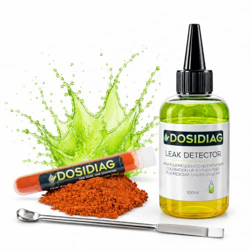 DOSIDIAG Kit Détection Fuite Piscine – Détecteur Liquide + Fluorescéine 10 g – Colore Jusqu’à 500 L – Traceur pour Fuite Eau, Spa, Plomberie, Canalisation et Toiture