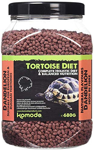 Komodo Complete Holistic Tortoise Diet, Dandelion 680 g tub | High-fibre grazing food for Hermann, Horsfield & Mediterranean tortoises – natural, low protein, feed with fresh greens