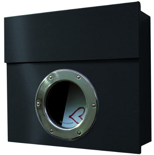 Radius Design Briefkasten Letterman 1 schwarz (RAL 9005) mit Sichtfenster und verdecktem Schloss, 15 Liter, moderner Wandbriefkasten mit Fenster, Postkasten Letterman I mit Bullauge