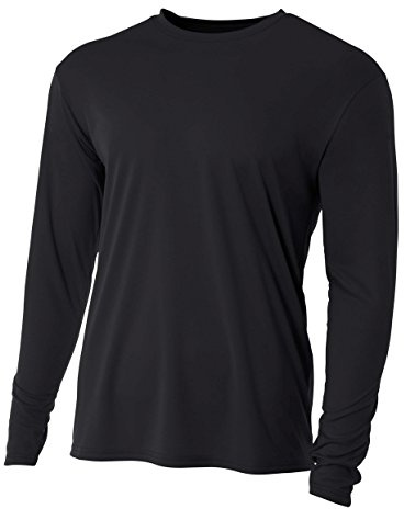 A4 Mens Cooling Performance Long Sleeve Crew, Large, Black