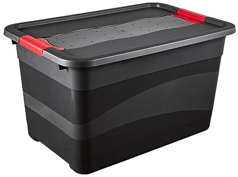 keeeper Transportbehälter mit Deckel und Schiebeverschluss, Extra Stabil, 59,5 x 39,5 x 34 cm, 52 l, Eckhart, Graphit Grau
