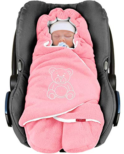 BYBOOM Einschlagdecke für Babyschale, Kindersitz und Kinderwagen, Universal Babydecke für Herbst und Winter, Warme Kuscheldecke mit Füßen für mehr Bewegungsfreiheit, Schützt Ihr Baby bestens vor Kälte