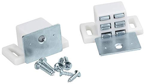 Rok Hardware Heavy Duty 15 lb High Rise Cabinet Magnetic Catch, White/Nickel Cabinet Door Magnet (10, White, Nickel)