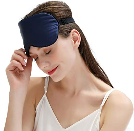 ZIMASILK 100% Seide Schlafbrille leicht - verstellbare Augenbinde für Reise und Zuhause Schlafen -Reine Maulbeerseide Atmungsaktiv Augenmaske mit Samtbeutel(Marineblau)