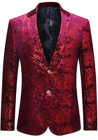 Allthemen Abito da Uomo Casual in Velluto di Lusso da Uomo Slim Fit Floral Prints Stylish Blazer Coats Chic Jackets