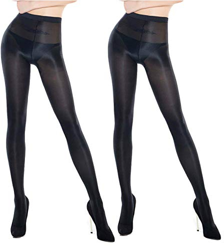 2 Pack Femmes Façonnent Des Chaussettes De Couleur Unie Chaussettes D'huile Shiny Silk 70 Den Stockings Collants De Danse Collants,Noir,Taille unique