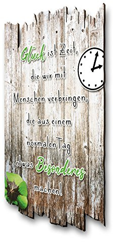 Kreative Feder Wandbild Glück aus Holz im Shabby Chic Landhaus-Stil - Holzschild Größe 30x20cm (Glück ist Zeit)