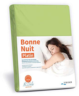 STRICKER Bonne Nuit Platin Spannbetttuch Baumwolle Stretch 240 g/m²- Steghöhe bis 40 cm Bettlaken für Boxspringbetten Wasserbetten - Größe 180x200-200x240 cm Kiwi