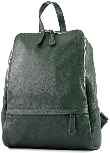 modamoda de T138 Damen Leder Rucksack Handtasche handmade in Italy, Farbe:Flaschengrün