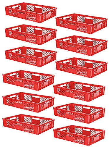 BRB 12x Eurobehälter/Stapelkorb durchbrochen, PE-HD, Industriequalität, lebensmittelecht, LxBxH 600x400x150 mm, rot