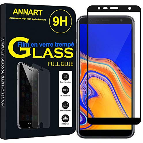 ANNART Protecteur d'écran pour Galaxy J4+/ J4 Plus (2018) [1 Pièce] Pleine Colle Verre Trempé Ultra Clair 9H Dureté Protecteur d'éCran Full Glue pour Samsung Galaxy J4+/ J4 Plus (2018) 6.0 - Noir