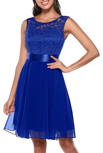 Berylove Abiti da Cocktail Corto Pizzo Chiffon Elegante Abito da Sposa da Sera per BanchettiBLP7005 B-RoyalBlue 2XL