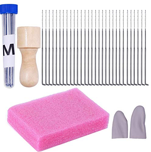 35 Stücke Filzen Nadeln Set, Nadelfilzen Starter Set-38 Gauge Filzwolle Nadeln mit Holzgriff Halter, Schaumstoffkissen und Fingerspitze für Nadelfilz Märchenwolle Trockenfilzen