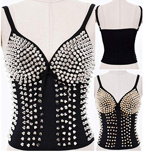 SEXYSY Qualität Frauen Mode Sexy Dessous Glitzer Niet Schwarz Club Punk Dance BH Top Taille Trainer Korsett Gothic Gold Korsetts