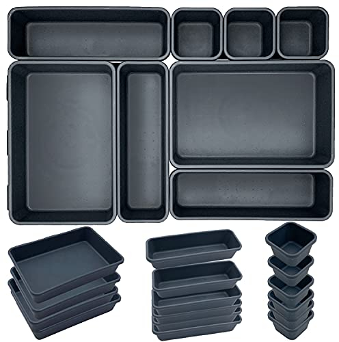 JinPhon Lot de 24 Organisateur Tiroir Cuisine Plateaux Rangement de Tiroir Séparateurs de Tiroir en Plastique Très Profond, Forme Universelle Garder Tiroir du Bien Rangé pour Bureau et Maison