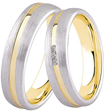 DOOSTI Damen Herren Ring Bicolor 925 Sterling Silber Gelbgold Partner Ring Frauen Männer als Verlobungsring Ehering Trauring inkl. Gravur mit Namen (Ring mit Zirkonia, 62)