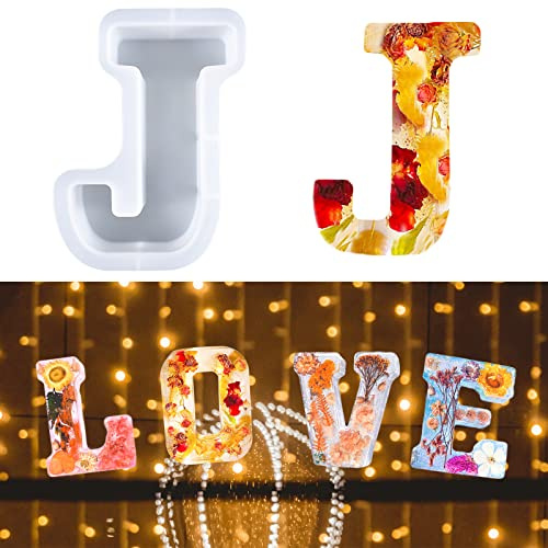 Moule à Grandes Lettres pour Résine, Moule en résine époxy 3D, Moule à Gâteau Avec Lettres de l'alphabet de A à Z, Moule à Gâteau en Résine, Moule de Décoration pour Fête D'anniversaire (J)
