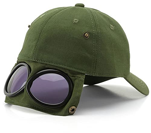 Yixda Unisex Baseball Cap Fliegermütze mit Schutzbrille Hip Hop Sport Snapback Kappe (Armeegrün)